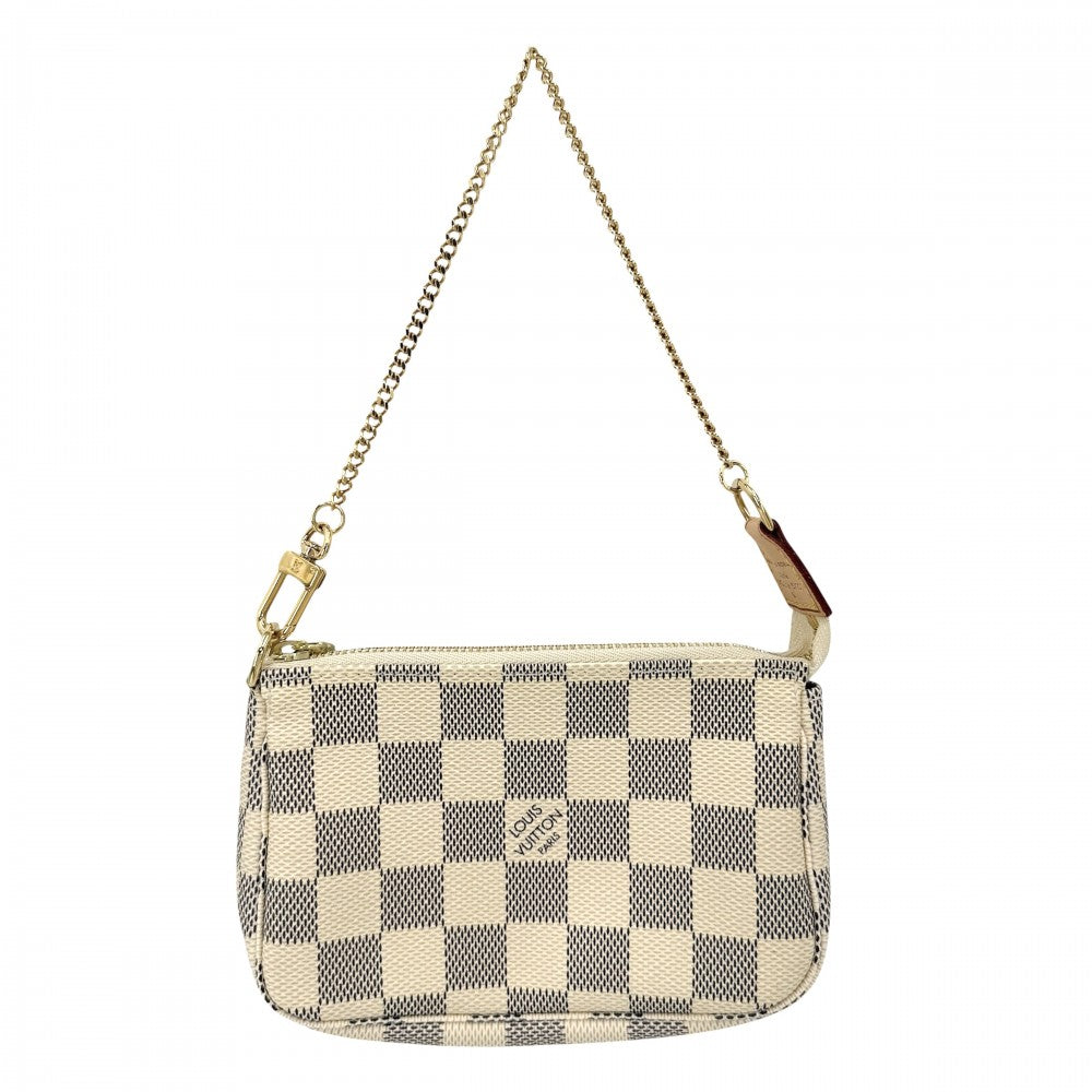 LOUIS VUITTON ルイヴィトン ハンドバッグ ミニポシェットアクセソワール アクセサリーポーチ N58010 ダミエアズールキャンバス ホワイト 白 ゴールド金具 レディース【中古品】
