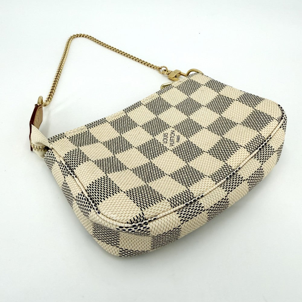 LOUIS VUITTON ルイヴィトン ハンドバッグ ミニポシェットアクセソワール アクセサリーポーチ N58010 ダミエアズールキャンバス ホワイト 白 ゴールド金具 レディース【中古品】
