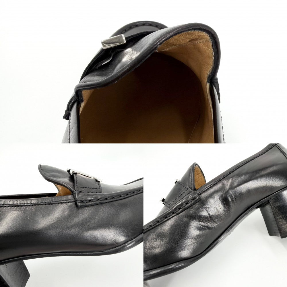 HERMES エルメス パンプス コンスタンス ローファー ヒール シューズ 靴 37サイズ 約24cm レザー ブラック 黒 シルバー金具 レディース【中古品】