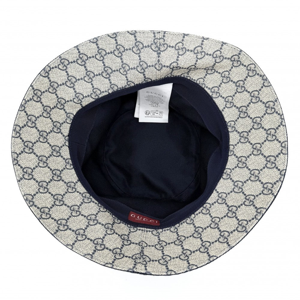 GUCCI グッチ 帽子 デニム バケットハット Mサイズ ファッションアイテム メンズ レディース GGスプリーム 803042 コットン ネイビー 紺 ユニセックス【中古品】