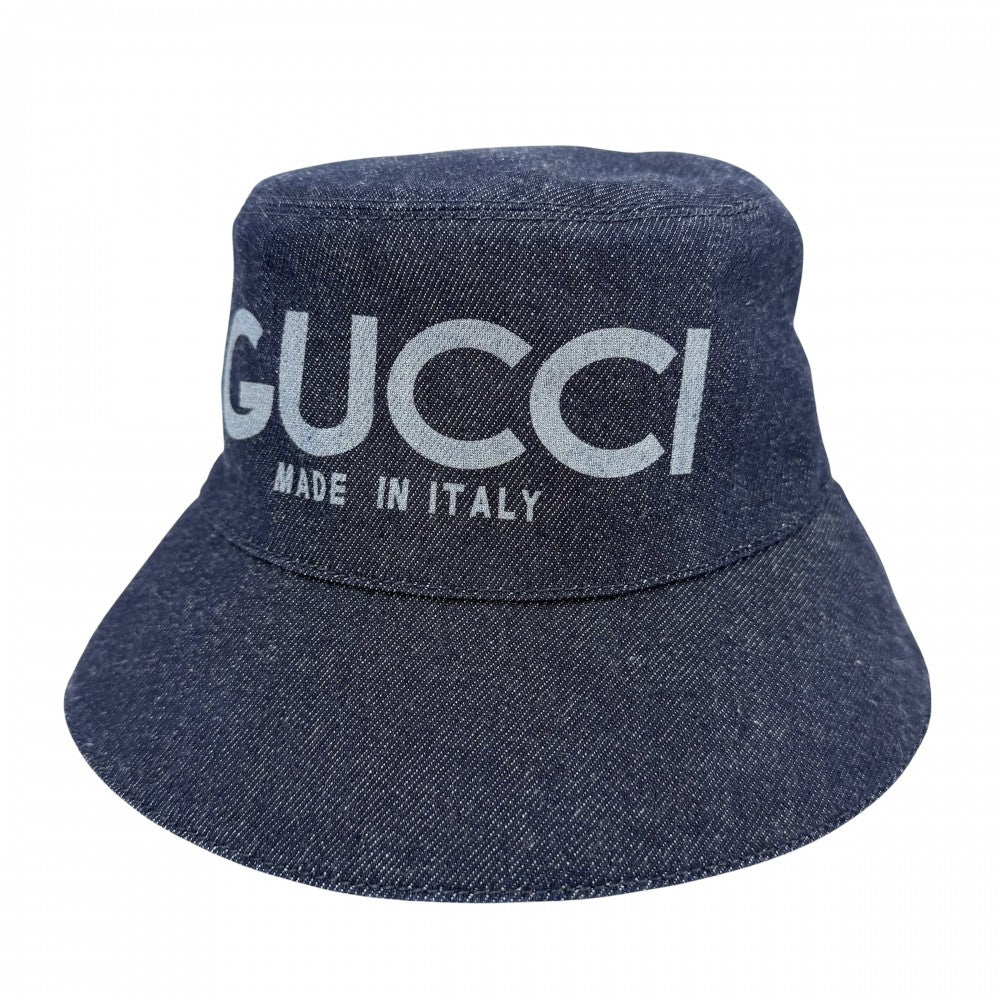 GUCCI グッチ 帽子 デニム バケットハット Mサイズ ファッションアイテム メンズ レディース GGスプリーム 803042 コットン ネイビー 紺 ユニセックス【中古品】