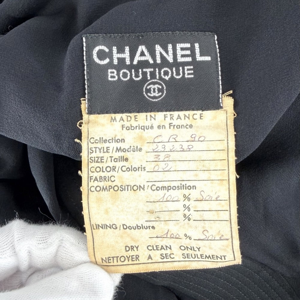 CHANEL シャネル ワンピース ノースリーブ ヴィンテージ アパレル 服 38 ブラック 黒 秋 シルク レディース【中古品】