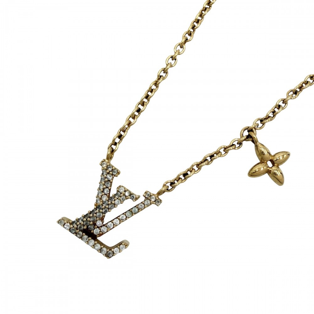 LOUIS VUITTON ルイヴィトン ネックレス LV アイコニック アクセサリー ペンダント ラインストーン M00596 ゴールド レディース 約6.7g【中古品】