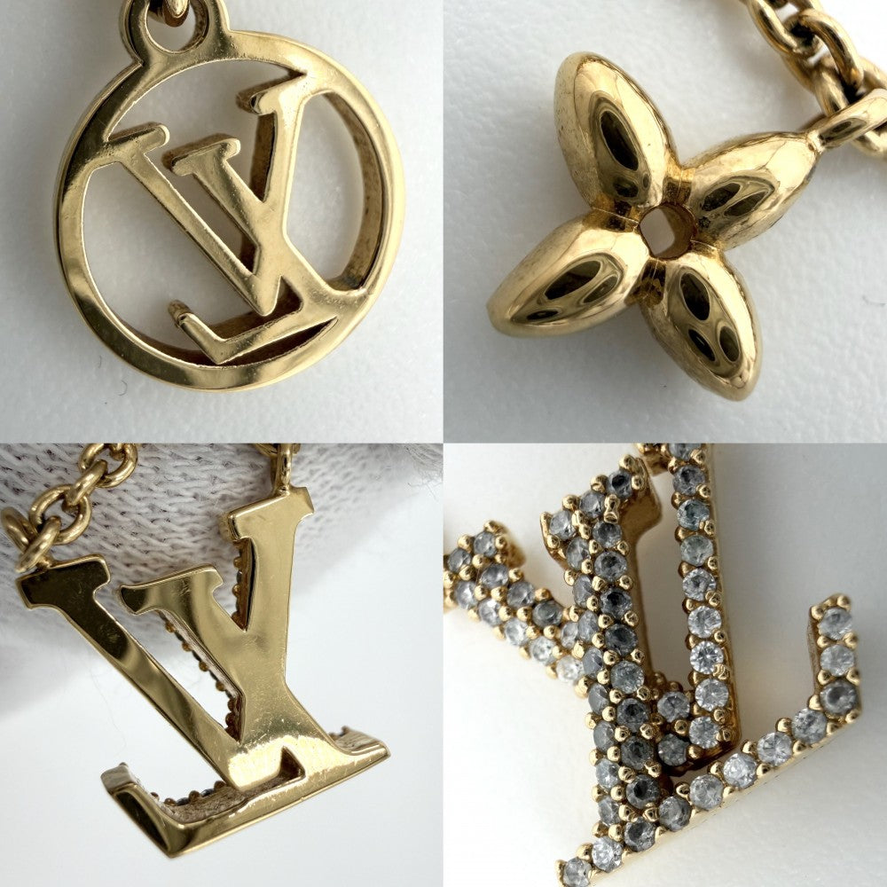 LOUIS VUITTON ルイヴィトン ネックレス LV アイコニック アクセサリー ペンダント ラインストーン M00596 ゴールド レディース 約6.7g【中古品】