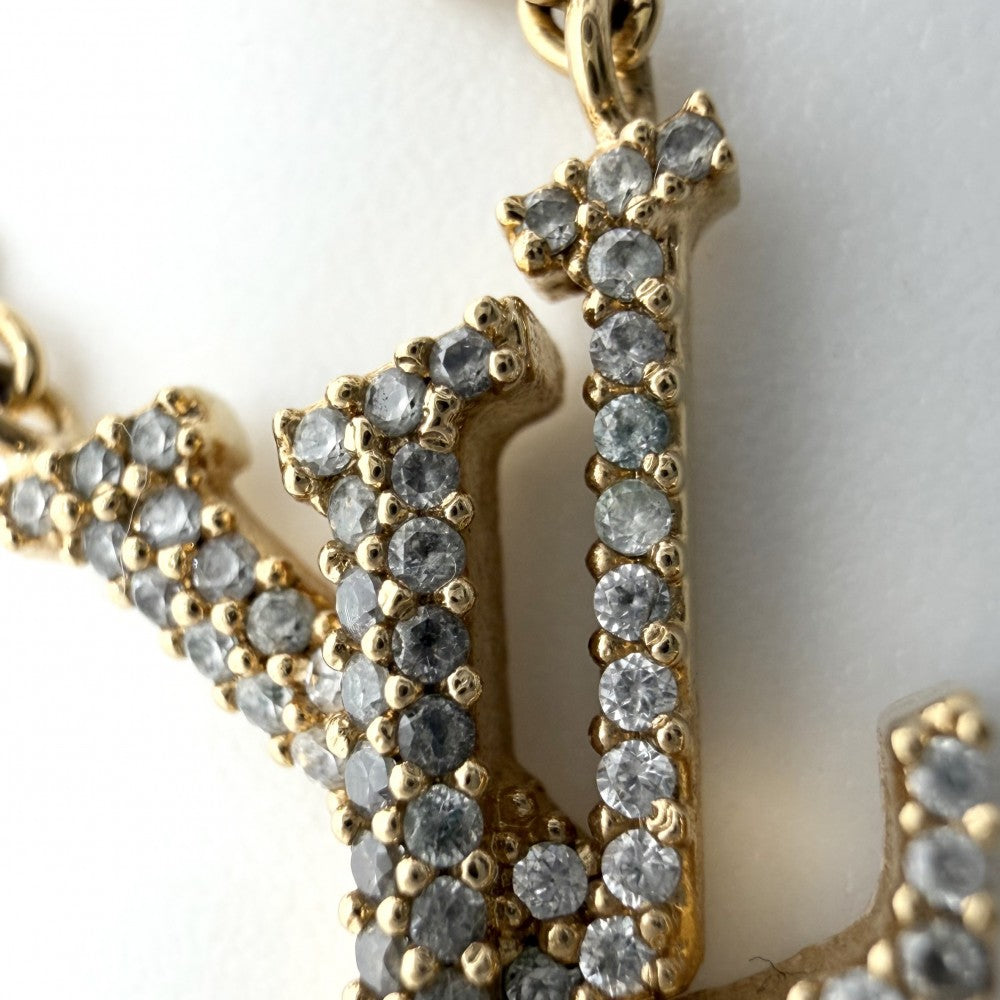 LOUIS VUITTON ルイヴィトン ネックレス LV アイコニック アクセサリー ペンダント ラインストーン M00596 ゴールド レディース 約6.7g【中古品】