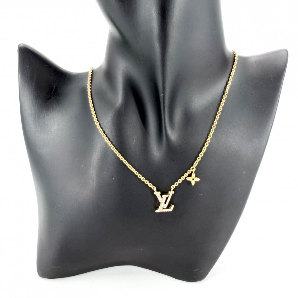 LOUIS VUITTON ルイヴィトン ネックレス LV アイコニック アクセサリー ペンダント ラインストーン M00596 ゴールド レディース 約6.7g【中古品】