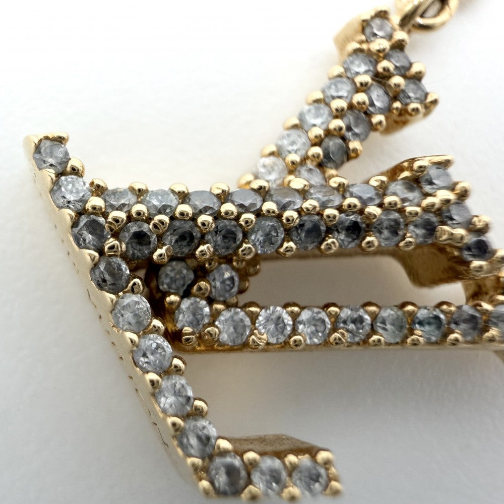 LOUIS VUITTON ルイヴィトン ネックレス LV アイコニック アクセサリー ペンダント ラインストーン M00596 ゴールド レディース 約6.7g【中古品】