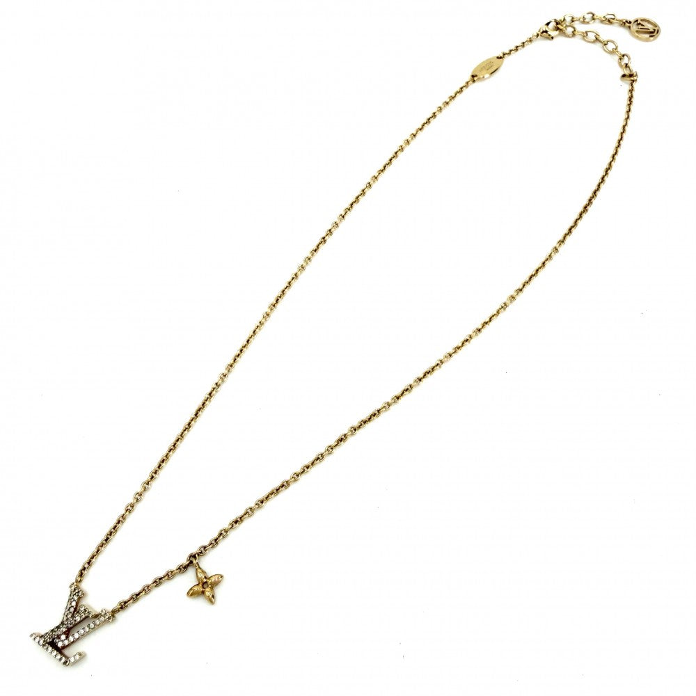 LOUIS VUITTON ルイヴィトン ネックレス LV アイコニック アクセサリー ペンダント ラインストーン M00596 ゴールド レディース 約6.7g【中古品】