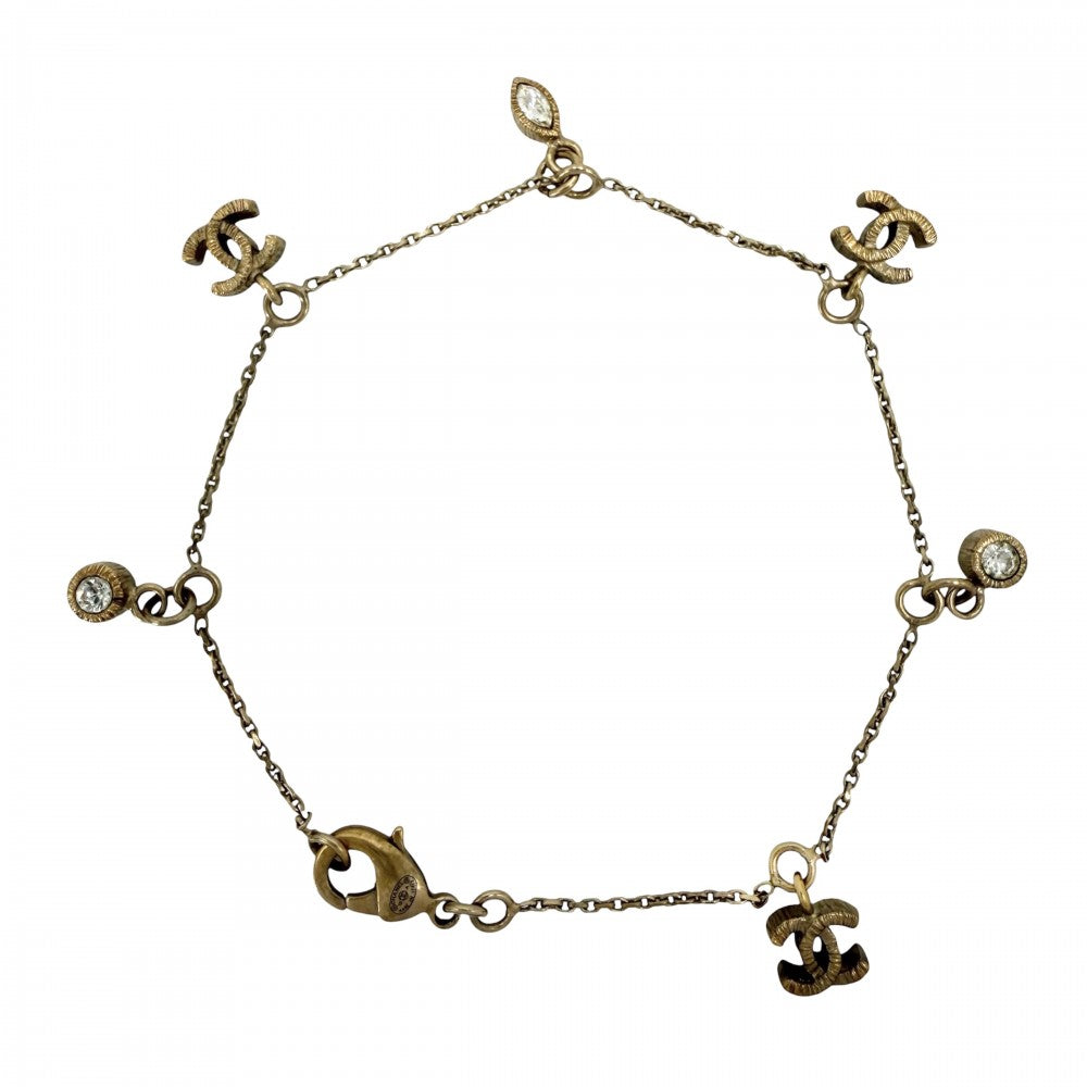 CHANEL シャネル ブレスレット ココマーク ココ チェーン アクセサリー GP ラインストーン 10A レディース 約3.9g 2010年【中古品】