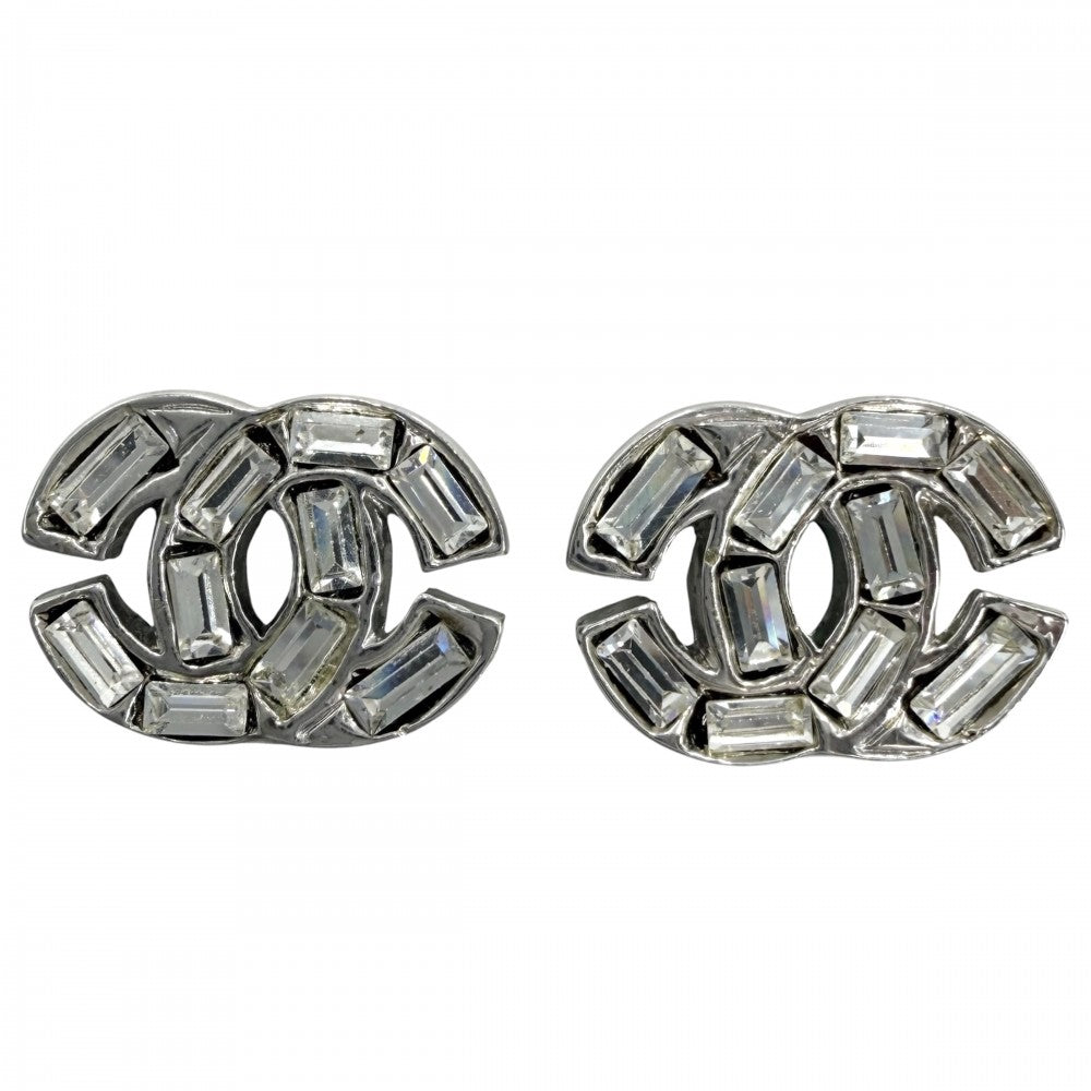 CHANEL シャネル イヤリング ココマーク アクセサリー ラインストーン 01P シルバー レディース 約7.0g 2001年【中古品】