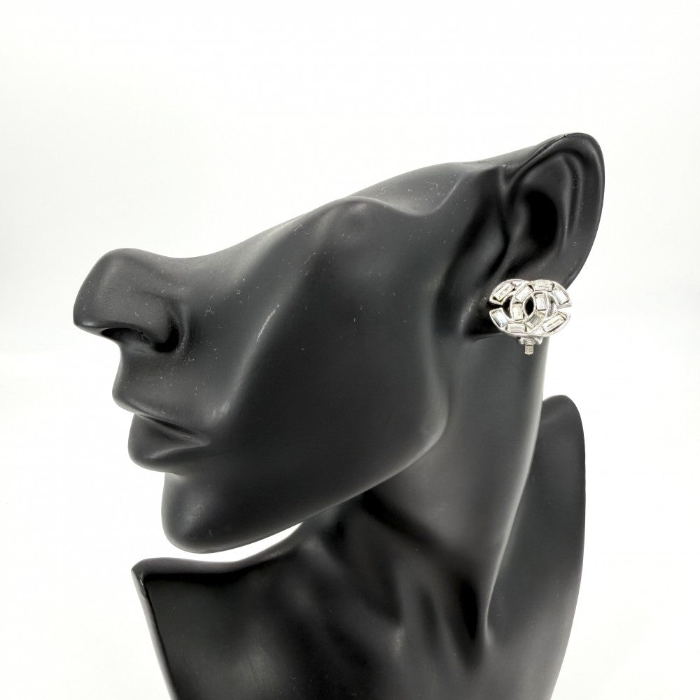CHANEL シャネル イヤリング ココマーク アクセサリー ラインストーン 01P シルバー レディース 約7.0g 2001年【中古品】
