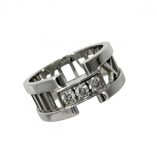 TIFFANY&Co. ティファニー 指輪 アトラス オープン リング ジュエリー アクセサリー Au750 18金WG K18ホワイトゴールド ダイヤモンド 約12.5号 レディース 約7.4g【中古品】