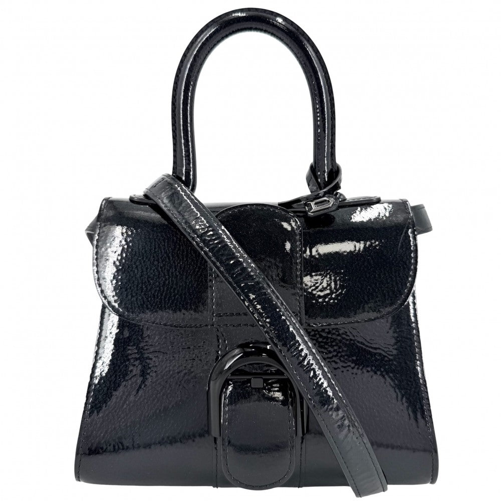 2WAY デルヴォー ブリヨンミニ ハンドバッグ ショルダーバッグ DELVAUX エナメル かばん 鞄 パテントレザー ダークネイビー シルバー金具 レディース【中古品】