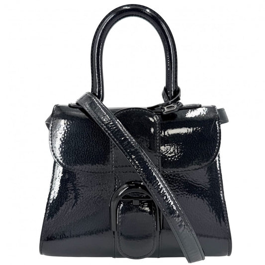 2WAY デルヴォー ブリヨンミニ ハンドバッグ ショルダーバッグ DELVAUX エナメル かばん 鞄 パテントレザー ダークネイビー シルバー金具 レディース【中古品】