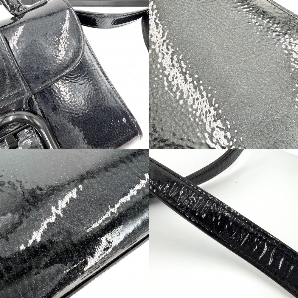 2WAY デルヴォー ブリヨンミニ ハンドバッグ ショルダーバッグ DELVAUX エナメル かばん 鞄 パテントレザー ダークネイビー シルバー金具 レディース【中古品】