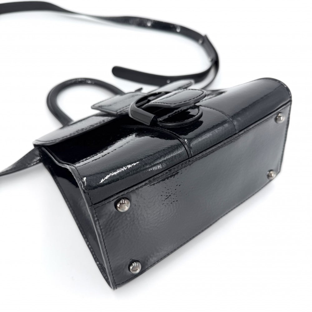 2WAY デルヴォー ブリヨンミニ ハンドバッグ ショルダーバッグ DELVAUX エナメル かばん 鞄 パテントレザー ダークネイビー シルバー金具 レディース【中古品】