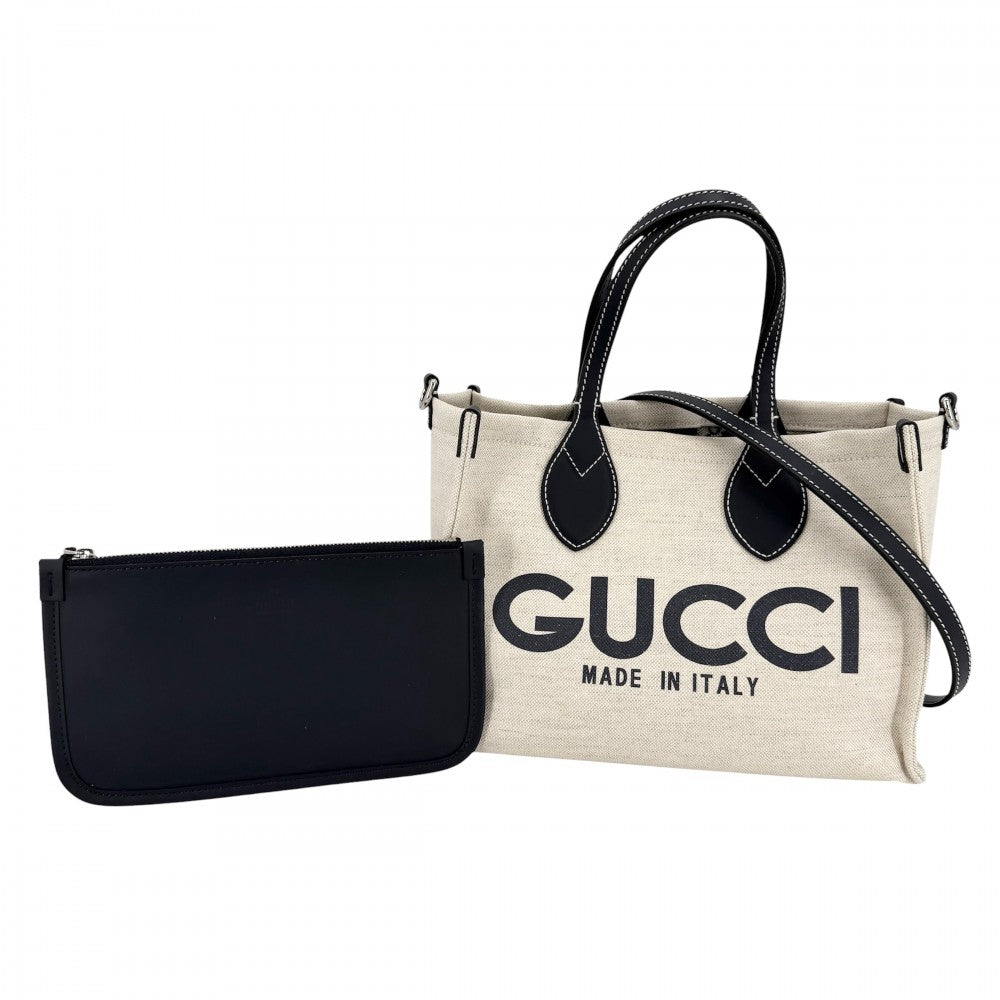 GUCCI グッチ 2WAY 日本限定 ミディアムトートバッグ ハンドバッグ ショルダーバッグ グッチ リド 772144 コットンリネンキャンバス レザー ベージュ ネイビー 紺 シルバー金具 レディース【中古品】