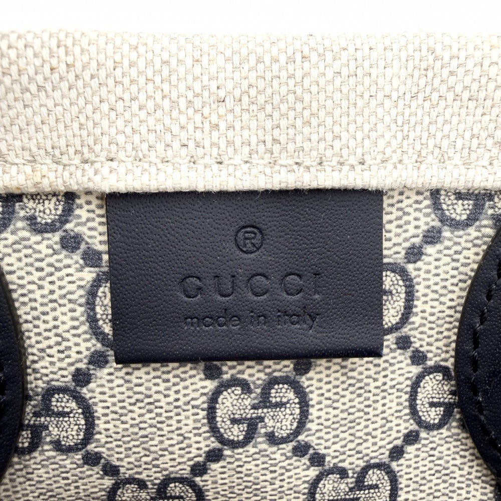 GUCCI グッチ 2WAY 日本限定 ミディアムトートバッグ ハンドバッグ ショルダーバッグ グッチ リド 772144 コットンリネンキャンバス レザー ベージュ ネイビー 紺 シルバー金具 レディース【中古品】
