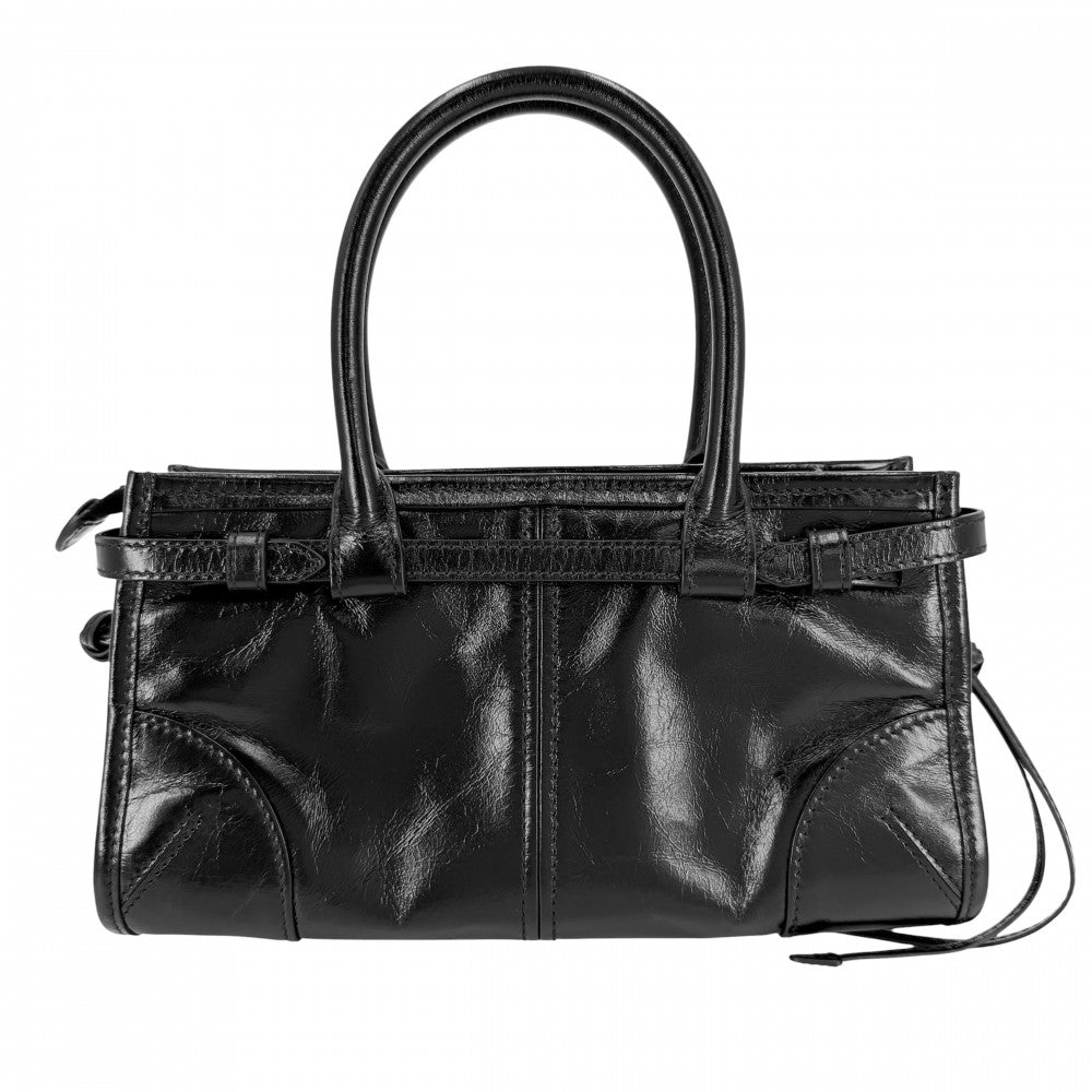 PRADA プラダ 2WAY ボニーミニ ハンドバッグ ショルダーバッグ トライアングルロゴ トートバッグ 1BA486 レザー ブラック 黒 ゴールド金具 レディース【中古品】