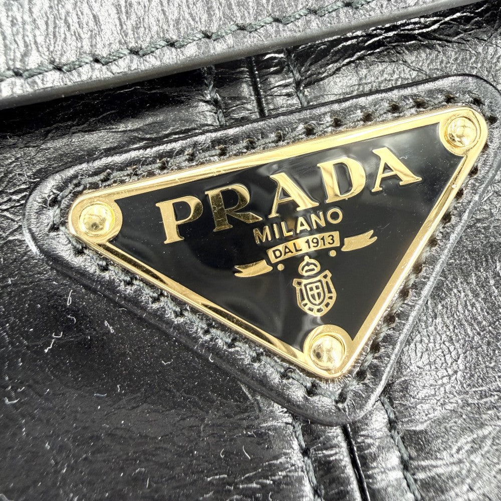 PRADA プラダ 2WAY ボニーミニ ハンドバッグ ショルダーバッグ トライアングルロゴ トートバッグ 1BA486 レザー ブラック 黒 ゴールド金具 レディース【中古品】