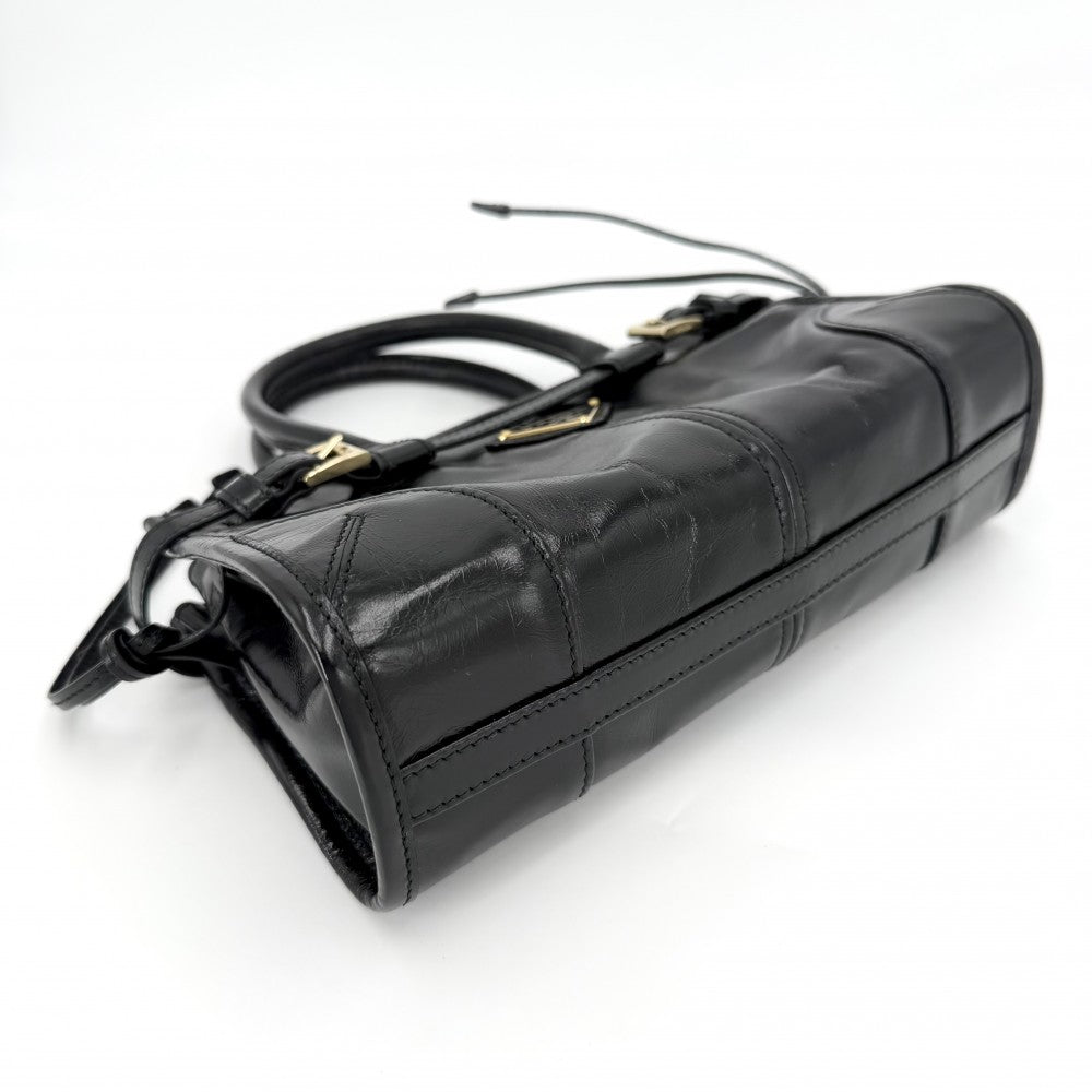 PRADA プラダ 2WAY ボニーミニ ハンドバッグ ショルダーバッグ トライアングルロゴ トートバッグ 1BA486 レザー ブラック 黒 ゴールド金具 レディース【中古品】