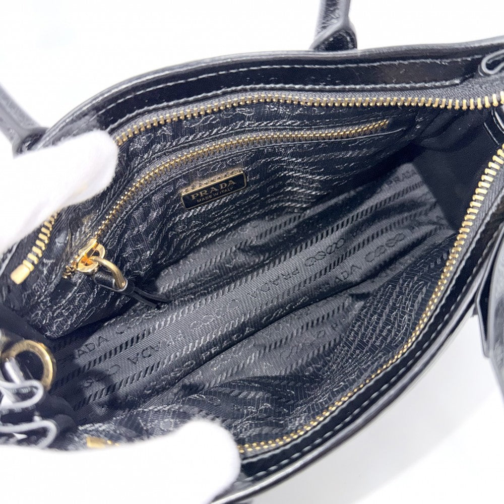 PRADA プラダ 2WAY ボニーミニ ハンドバッグ ショルダーバッグ トライアングルロゴ トートバッグ 1BA486 レザー ブラック 黒 ゴールド金具 レディース【中古品】