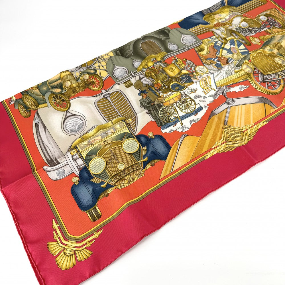 HERMES エルメス スカーフ カレ90 AUTOMOBILE オートモービル ファッションアイテム Carres シルク レッド 赤 レディース【中古品】