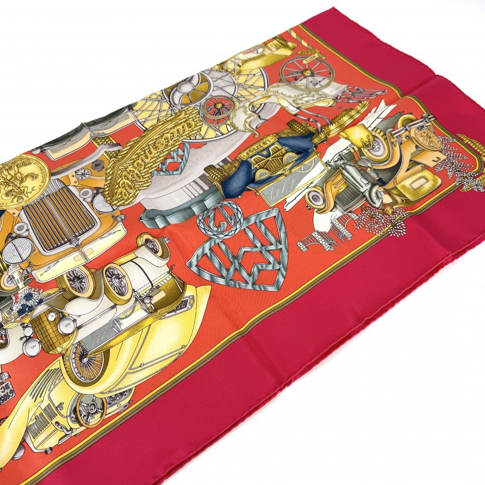 HERMES エルメス スカーフ カレ90 AUTOMOBILE オートモービル ファッションアイテム Carres シルク レッド 赤 レディース【中古品】