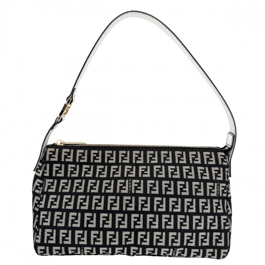 FENDI フェンディ ハンドバッグ ズッキーノ ワンハンドバッグ キャンバス レザー ブラック 黒 ホワイト 白 ゴールド金具 レディース【中古品】