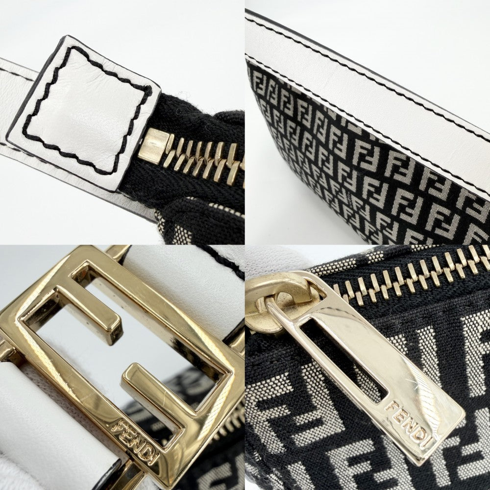 FENDI フェンディ ハンドバッグ ズッキーノ ワンハンドバッグ キャンバス レザー ブラック 黒 ホワイト 白 ゴールド金具 レディース【中古品】