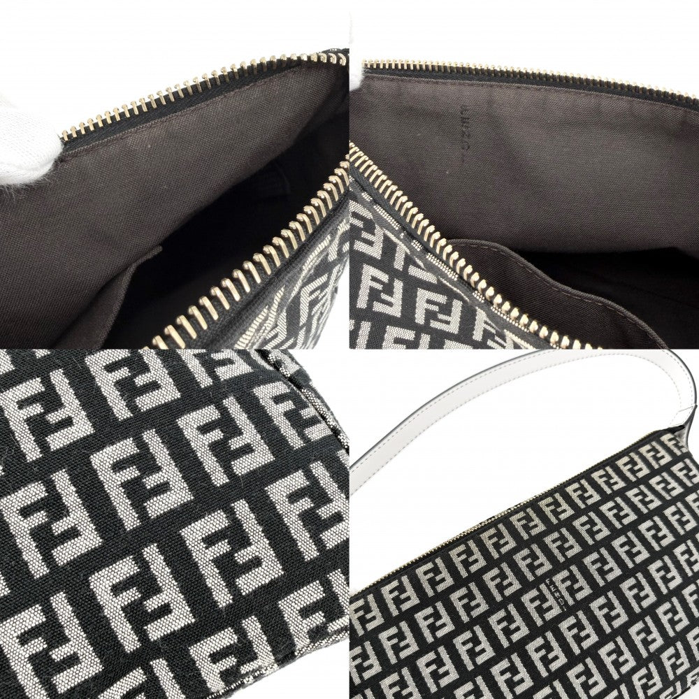 FENDI フェンディ ハンドバッグ ズッキーノ ワンハンドバッグ キャンバス レザー ブラック 黒 ホワイト 白 ゴールド金具 レディース【中古品】