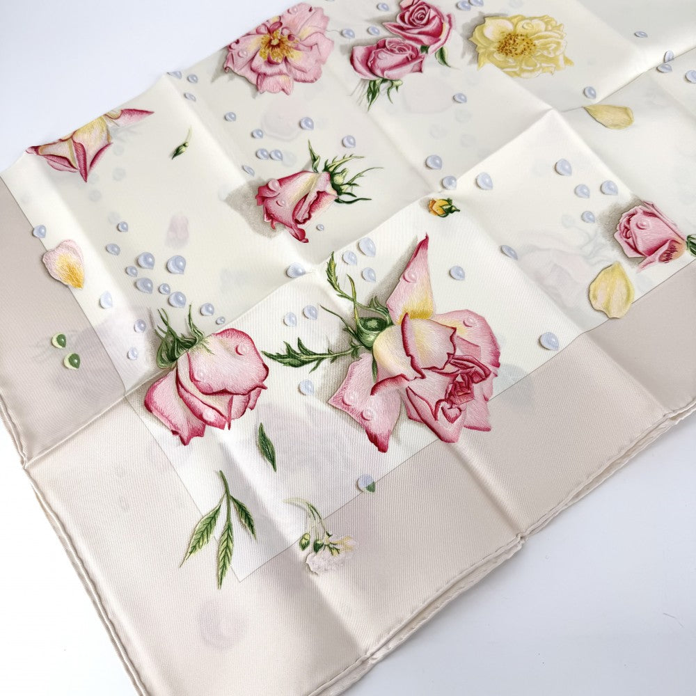 HERMES エルメス スカーフ カレ90 LA ROSEE 薔薇の雫 ファッションアイテム Carres シルク アイボリー レッド 赤 レディース【中古品】