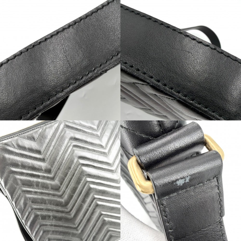 GUCCI グッチ ショルダーバッグ GGマーモント キルティング かばん 鞄 523369 レザー ブラック 黒 ゴールド金具 ユニセックス【中古品】