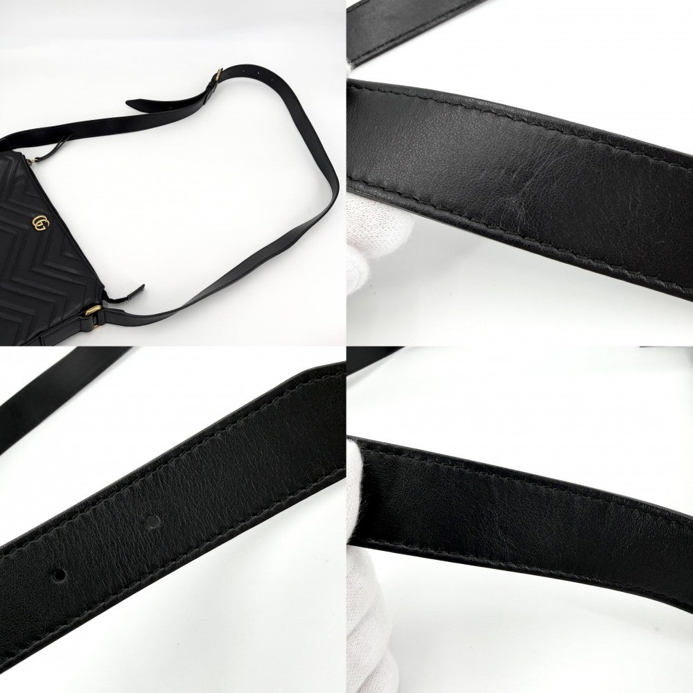 GUCCI グッチ ショルダーバッグ GGマーモント キルティング かばん 鞄 523369 レザー ブラック 黒 ゴールド金具 ユニセックス【中古品】