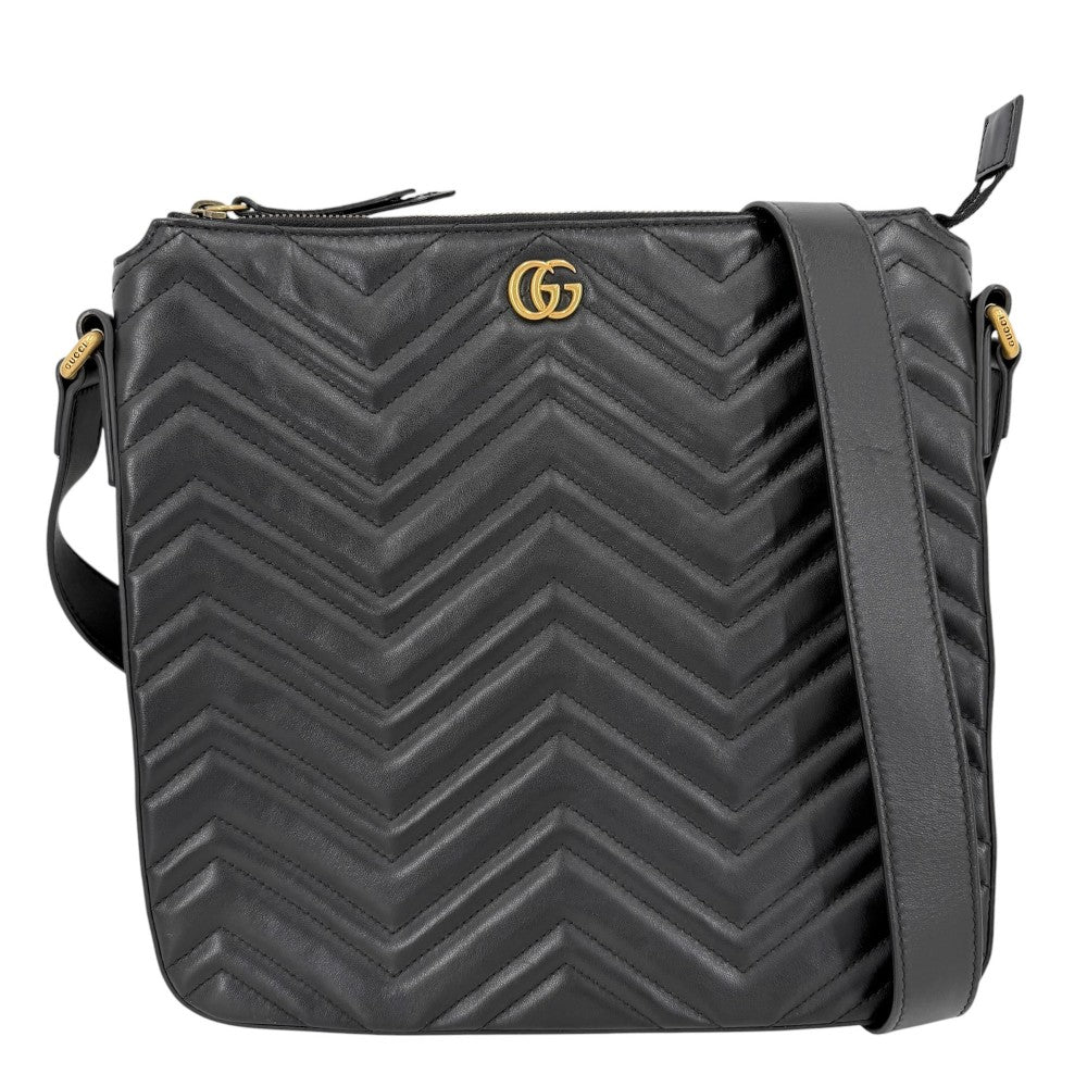 GUCCI グッチ ショルダーバッグ GGマーモント キルティング かばん 鞄 523369 レザー ブラック 黒 ゴールド金具 ユニセックス【中古品】