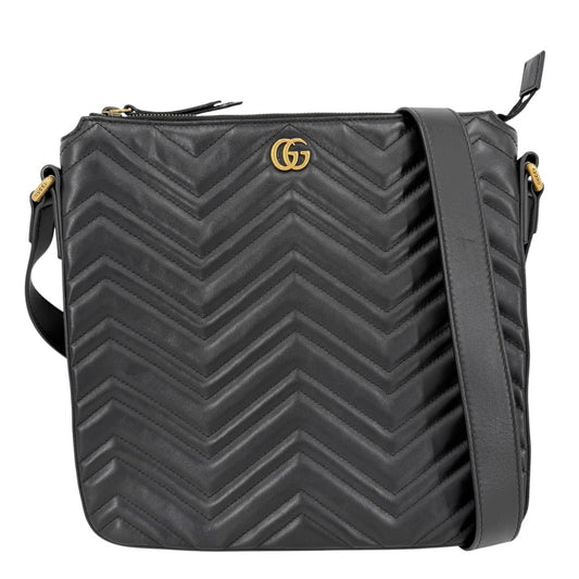 GUCCI グッチ ショルダーバッグ GGマーモント キルティング かばん 鞄 523369 レザー ブラック 黒 ゴールド金具 ユニセックス【中古品】