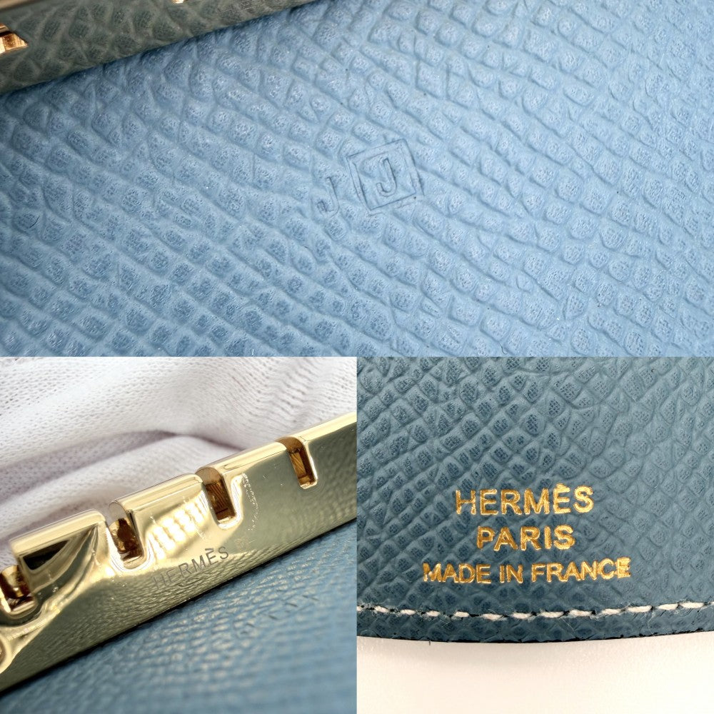 HERMES エルメス キーケース ベアン 4連 小物 □J刻印 レザー ブルー 青 ゴールド金具 ユニセックス 2006年【中古品】