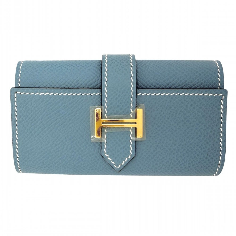 HERMES エルメス キーケース ベアン 4連 小物 □J刻印 レザー ブルー 青 ゴールド金具 ユニセックス 2006年【中古品】