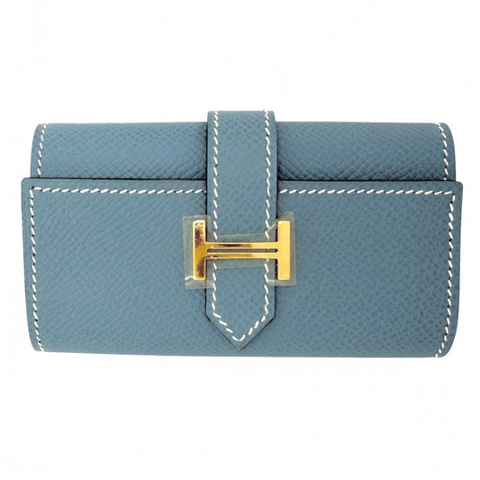 HERMES エルメス キーケース ベアン 4連 小物 □J刻印 レザー ブルー 青 ゴールド金具 ユニセックス 2006年【中古品】