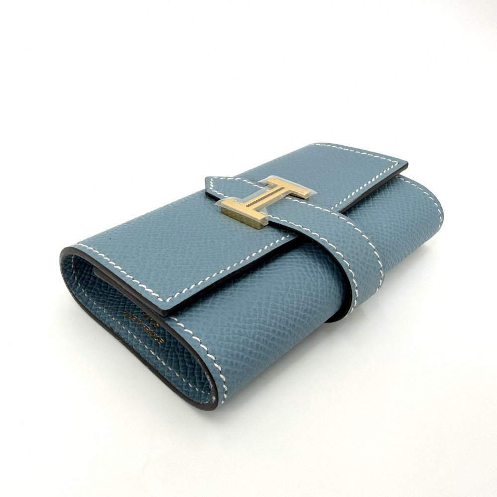 HERMES エルメス キーケース ベアン 4連 小物 □J刻印 レザー ブルー 青 ゴールド金具 ユニセックス 2006年【中古品】