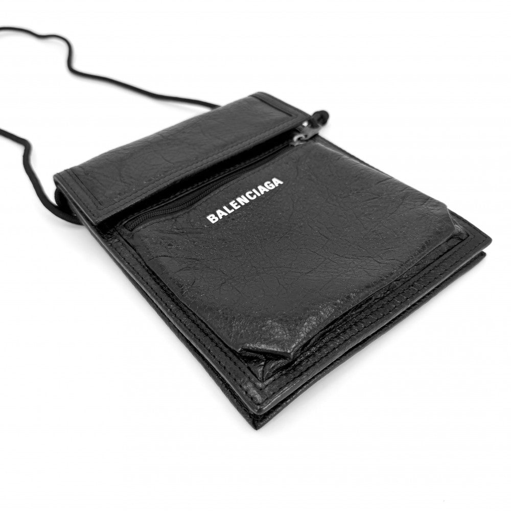 BALENCIAGA バレンシアガ ショルダーバッグ エクスプローラースモールポーチ サコッシュ 小さめ かばん 鞄 532298 レザー ブラック 黒 シルバー金具 メンズ【中古品】