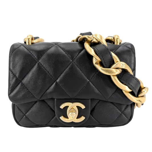 CHANEL シャネル ショルダーバッグ マトラッセ ココマーク チェーン スクエア ミニバッグ ラムスキン ブラック 黒 ゴールド金具 レディース【中古品】