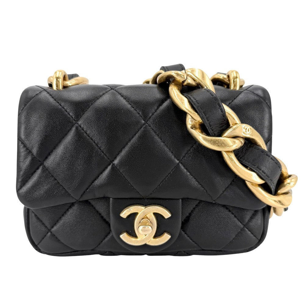 CHANEL シャネル ショルダーバッグ マトラッセ ココマーク チェーン スクエア ミニバッグ ラムスキン ブラック 黒 ゴールド金具 レディース【中古品】