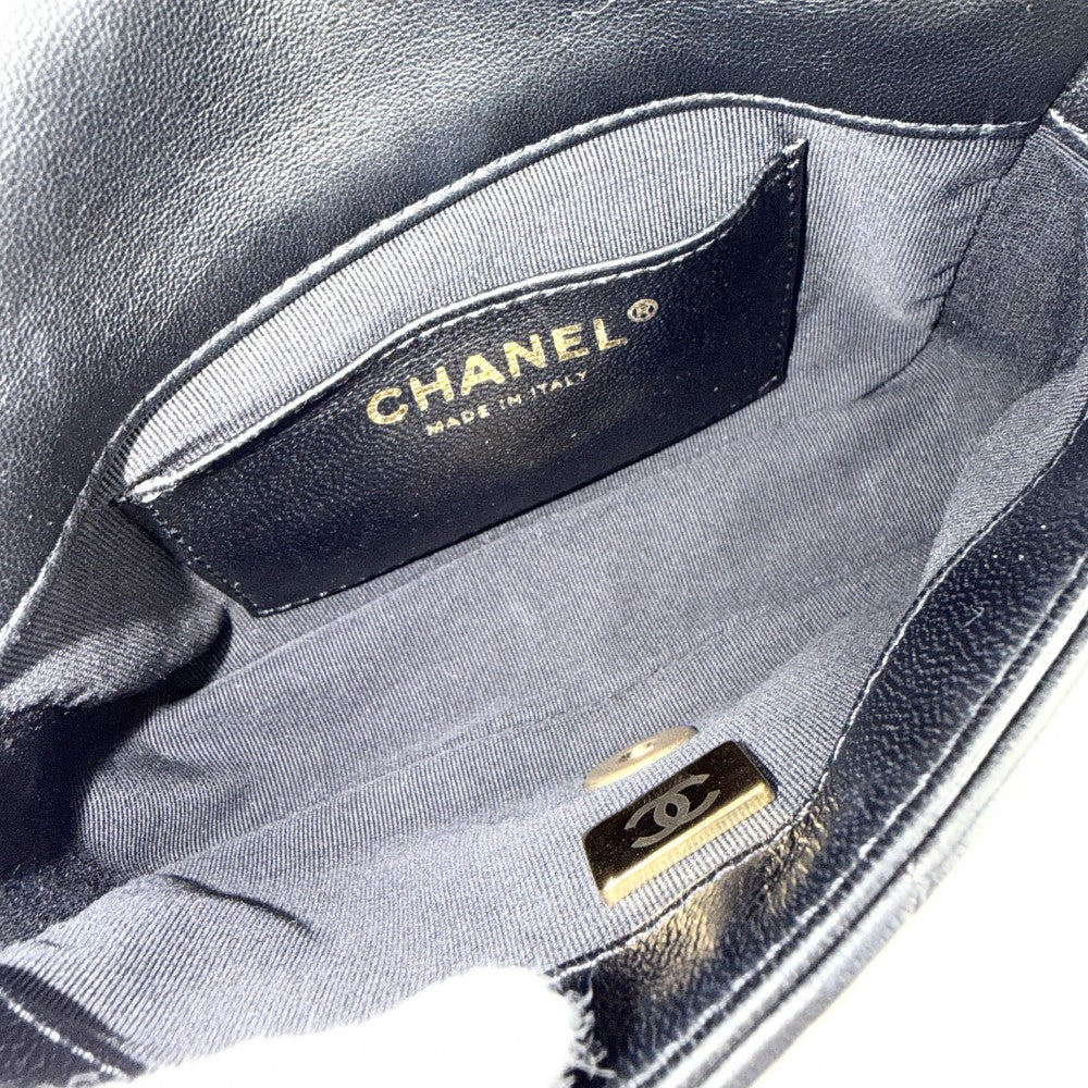 CHANEL シャネル ショルダーバッグ マトラッセ ココマーク チェーン スクエア ミニバッグ ラムスキン ブラック 黒 ゴールド金具 レディース【中古品】