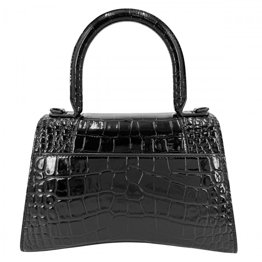 BALENCIAGA バレンシアガ 2WAY アワーグラス　スモール ハンドバッグ ショルダーバッグ HOURGLASS クロコ型押し トップハンドル 593546 レザー ブラック 黒 ブラック金具 レディース【中古品】