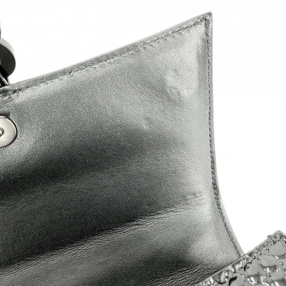 BALENCIAGA バレンシアガ 2WAY アワーグラス　スモール ハンドバッグ ショルダーバッグ HOURGLASS クロコ型押し トップハンドル 593546 レザー ブラック 黒 ブラック金具 レディース【中古品】
