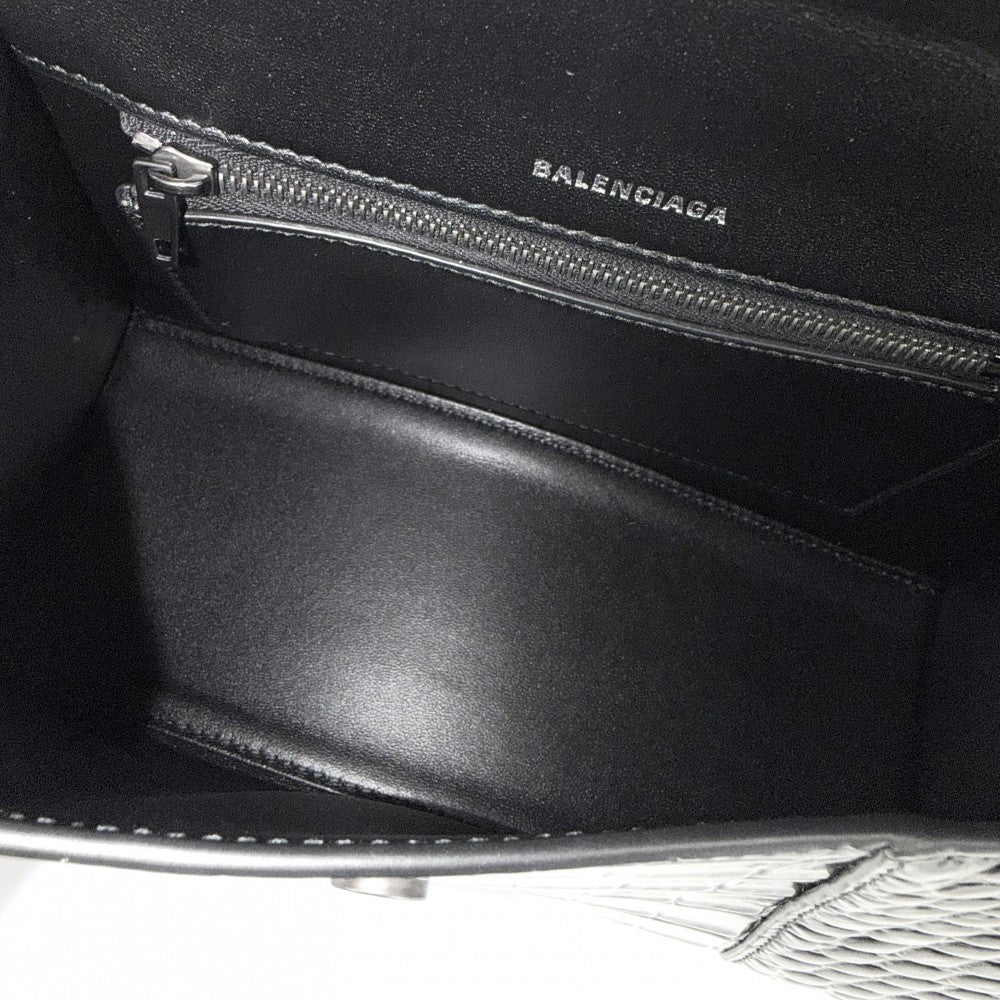 BALENCIAGA バレンシアガ 2WAY アワーグラス　スモール ハンドバッグ ショルダーバッグ HOURGLASS クロコ型押し トップハンドル 593546 レザー ブラック 黒 ブラック金具 レディース【中古品】