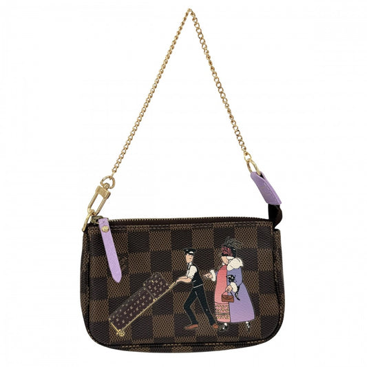 LOUIS VUITTON ルイヴィトン ハンドバッグ ダミエ ミニポシェットアクセソワール イリュストレ アクセサリーポーチ N63003 モノグラムキャンバス ブラウン 茶 パープル 紫
 ゴールド金具 レディース【中古品】