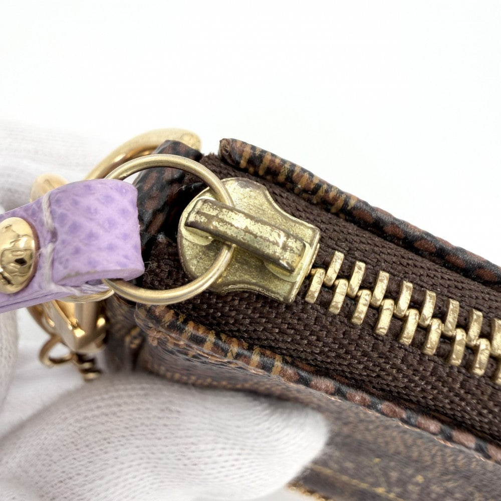LOUIS VUITTON ルイヴィトン ハンドバッグ ダミエ ミニポシェットアクセソワール イリュストレ MiniPochette Accessoires アクセサリーポーチ N63003 モノグラムキャンバス ブラウン 茶 パープル 紫
 ゴールド金具 レディース【中古品】