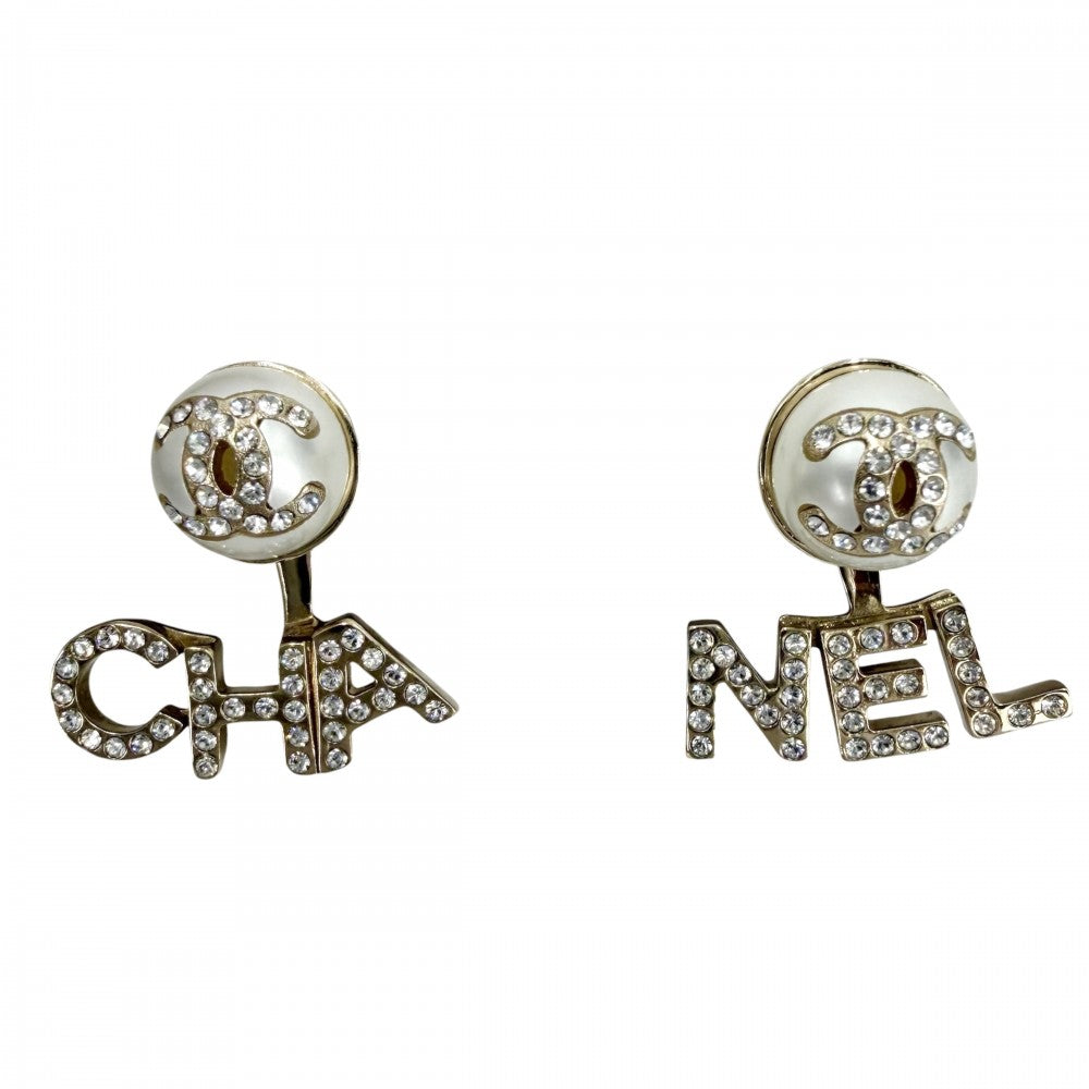 CHANEL シャネル ピアス ココマーク ロゴ アクセサリー スイング GP ラインストーン フェイクパール A21A ゴールド レディース 約6.9g 2021年【中古品】